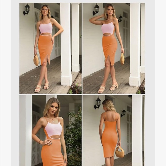 A9 - 471 midi orange and pink bodycon cutout dress for women size medium - Picture 3 of 10